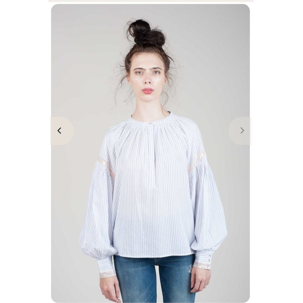Ulla Johnson | Kora Blouse Puff Sleeve Striped Top Shimmer Porcelain Size 6 Med